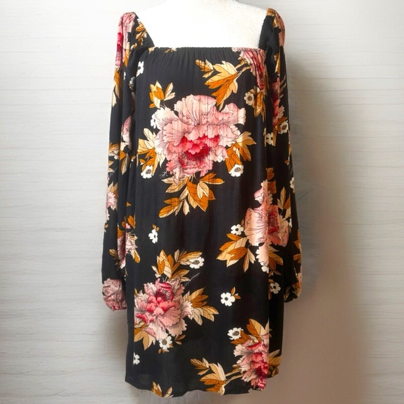 BILLABONG Mini Shift Dress Large floral Print Balloon Sleeves Cottage core SZ S - Picture 1 of 6